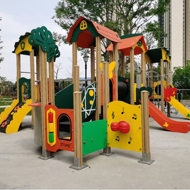Custom Design PE Board Playground Equipment Colorful Stainless Steel Slide Outdoor Amusement Equipment for Children's