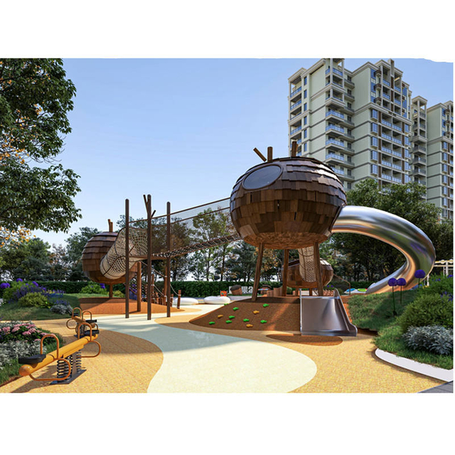 Bamboo & Wood Slide Playground: Large Commercial Outdoor Equipment for Children