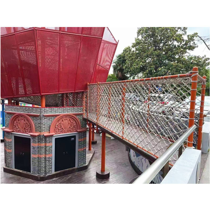 Red Rope Net Adventure Ship for Kids Custom Climbing and Balance Play Structure for Outdoor Playgrounds and Themed Parks Entertainment