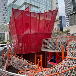 Red Rope Net Adventure Ship for Kids Custom Climbing and Balance Play Structure for Outdoor Playgrounds and Themed Parks Entertainment