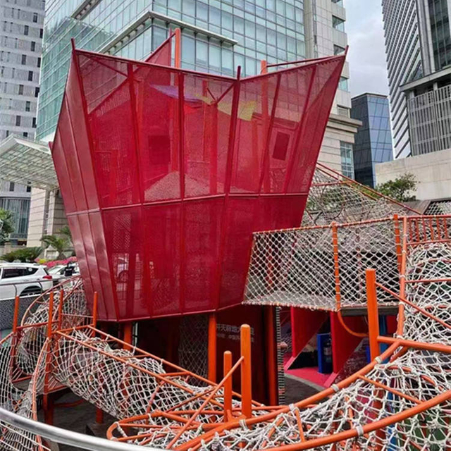 Red Rope Net Adventure Ship for Kids Custom Climbing and Balance Play Structure for Outdoor Playgrounds and Themed Parks Entertainment