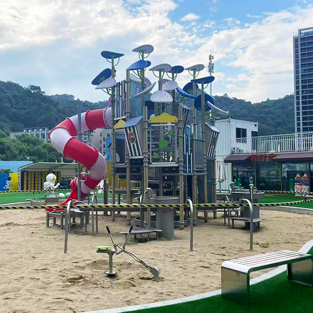 Outdoor Children's Playground Equipment combination slide for Park Yard Garden Schools and Sports VenuesOutdoor Children's Playground Equipment LLDPE Slide Swings Climbing Nets for Park Yard Garden Sc