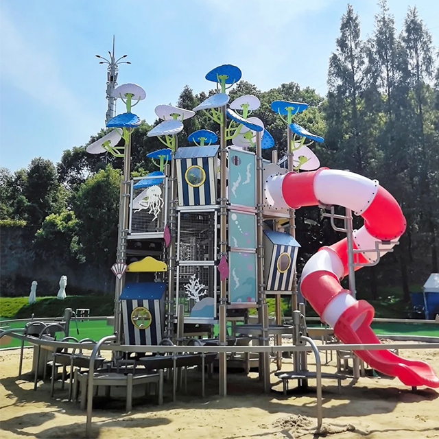Outdoor Children's Playground Equipment combination slide for Park Yard Garden Schools and Sports VenuesOutdoor Children's Playground Equipment LLDPE Slide Swings Climbing Nets for Park Yard Garden Sc
