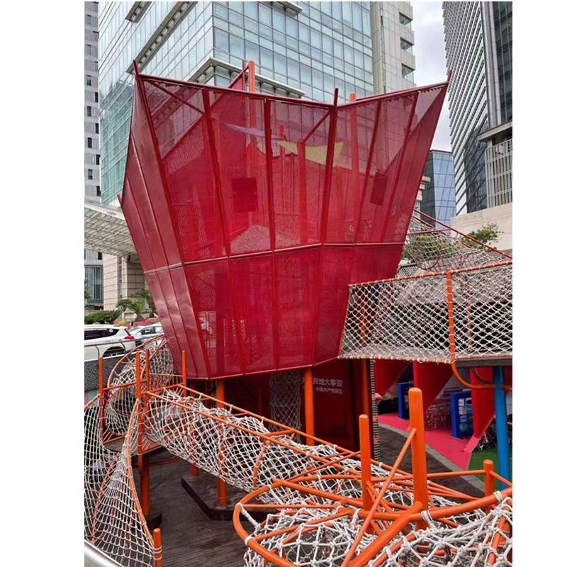 Red Rope Net Adventure Ship for Kids Custom Climbing and Balance Play Structure for Outdoor Playgrounds and Themed Parks Entertainment