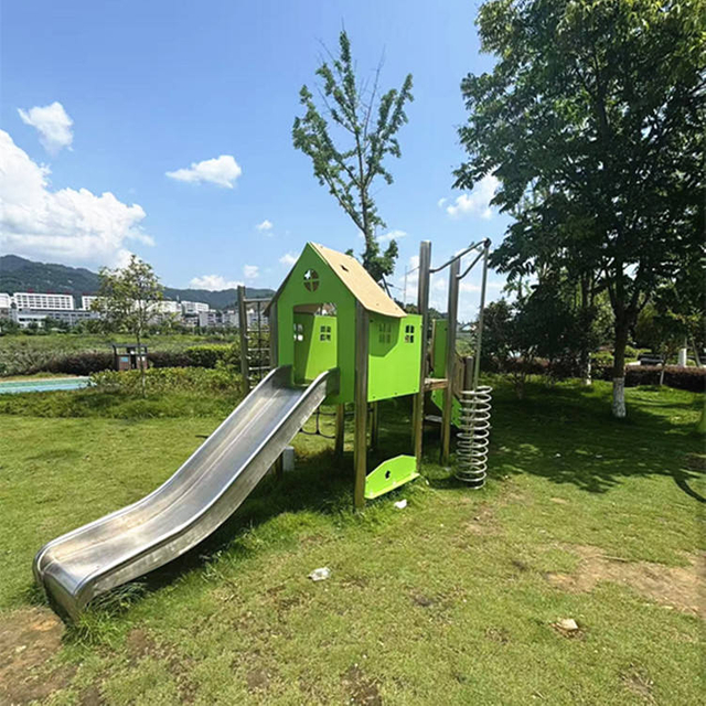 Outdoor Kids Playhouse with Slide | PE Panel Children's Playground Equipment for Garden